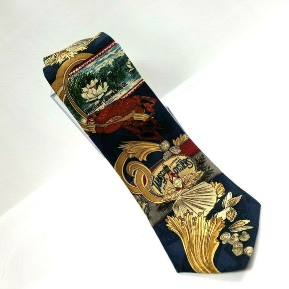 Necktie Navy Blue Tabasco Sauce Oysters J10387 - Picture 5 of 5